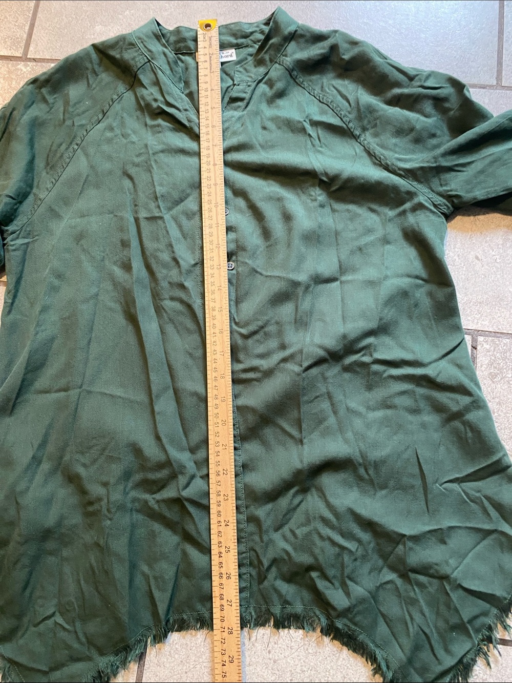 Women's Forest Green Button-Front Frayed Hem Shirt - Picture 7 of 9